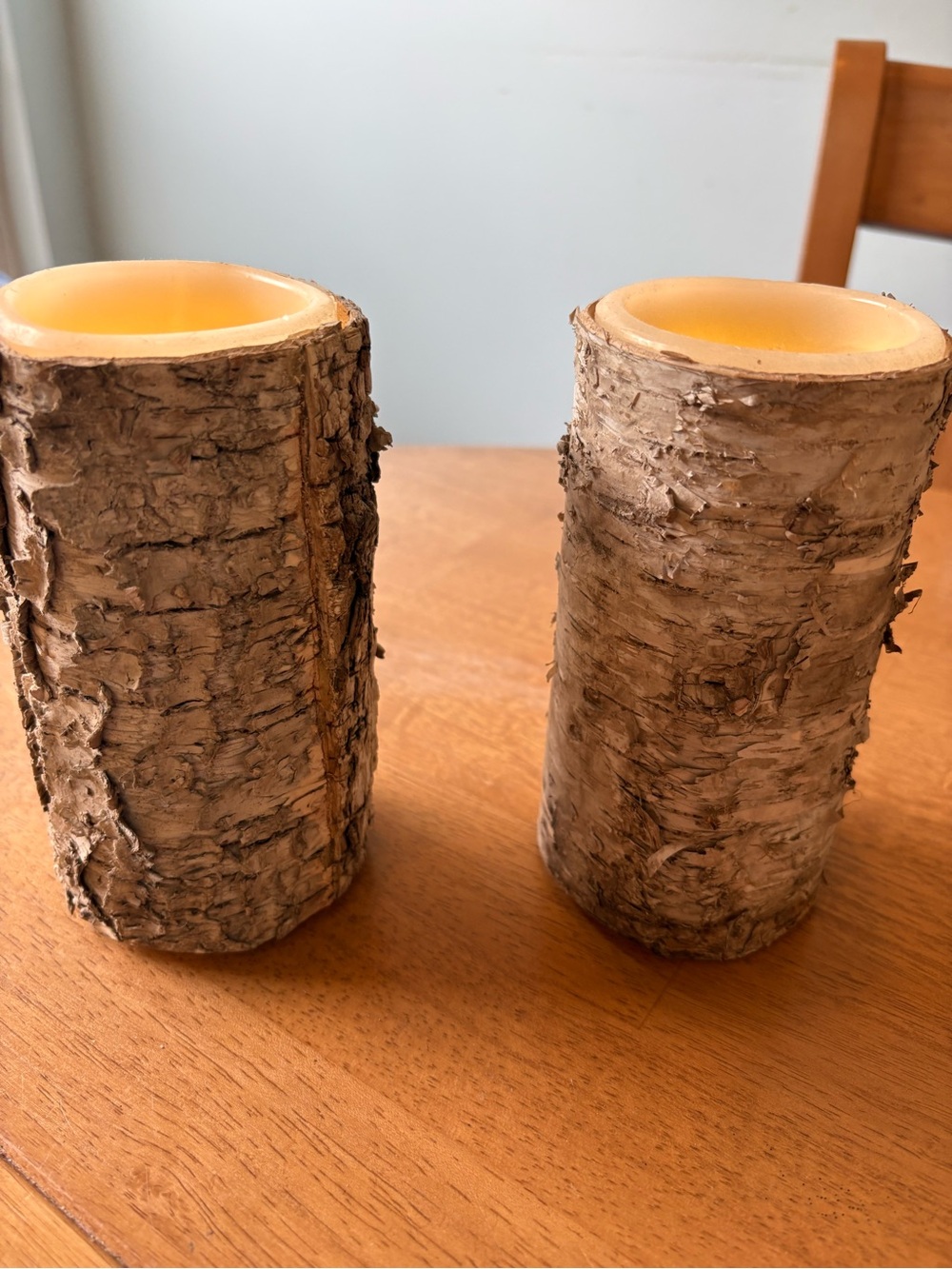 Rustic Birch Bark LED Candle Set - Natural Brown